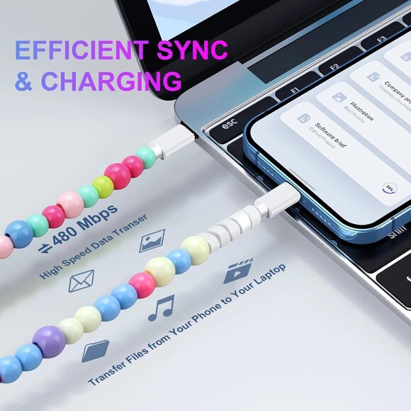 NWT Cute pastel beaded USBC - USBC Fast Charging Cable Iphone/Samsung galaxy 3ft - Picture 4 of 6